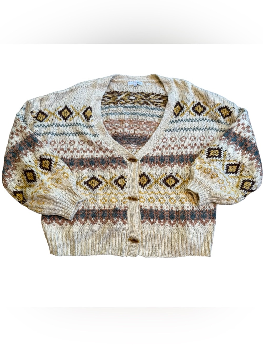 Baltic Born Fair Isle Cardigan Womens XL Cream Nordic Sweater Baggy Oversized